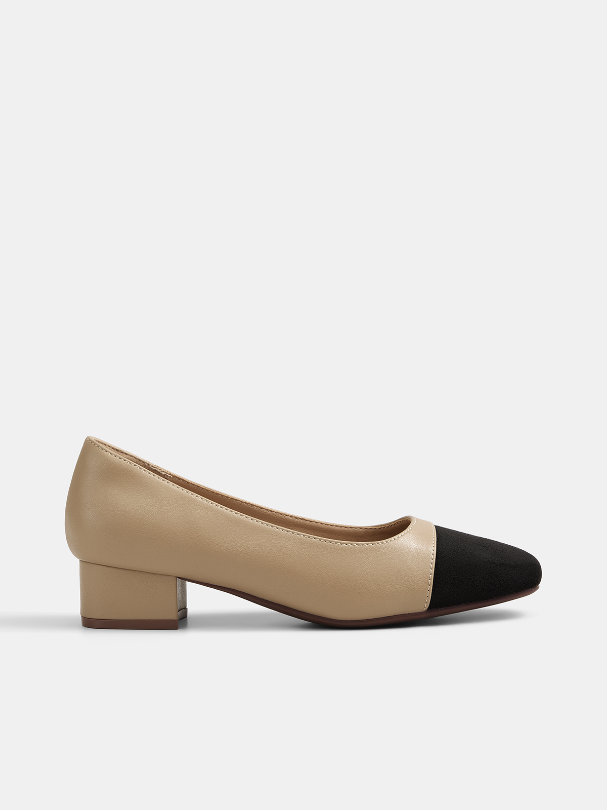 Block Heel Color Block Leather Shoes, Durable Trendy Office Footwear for Women