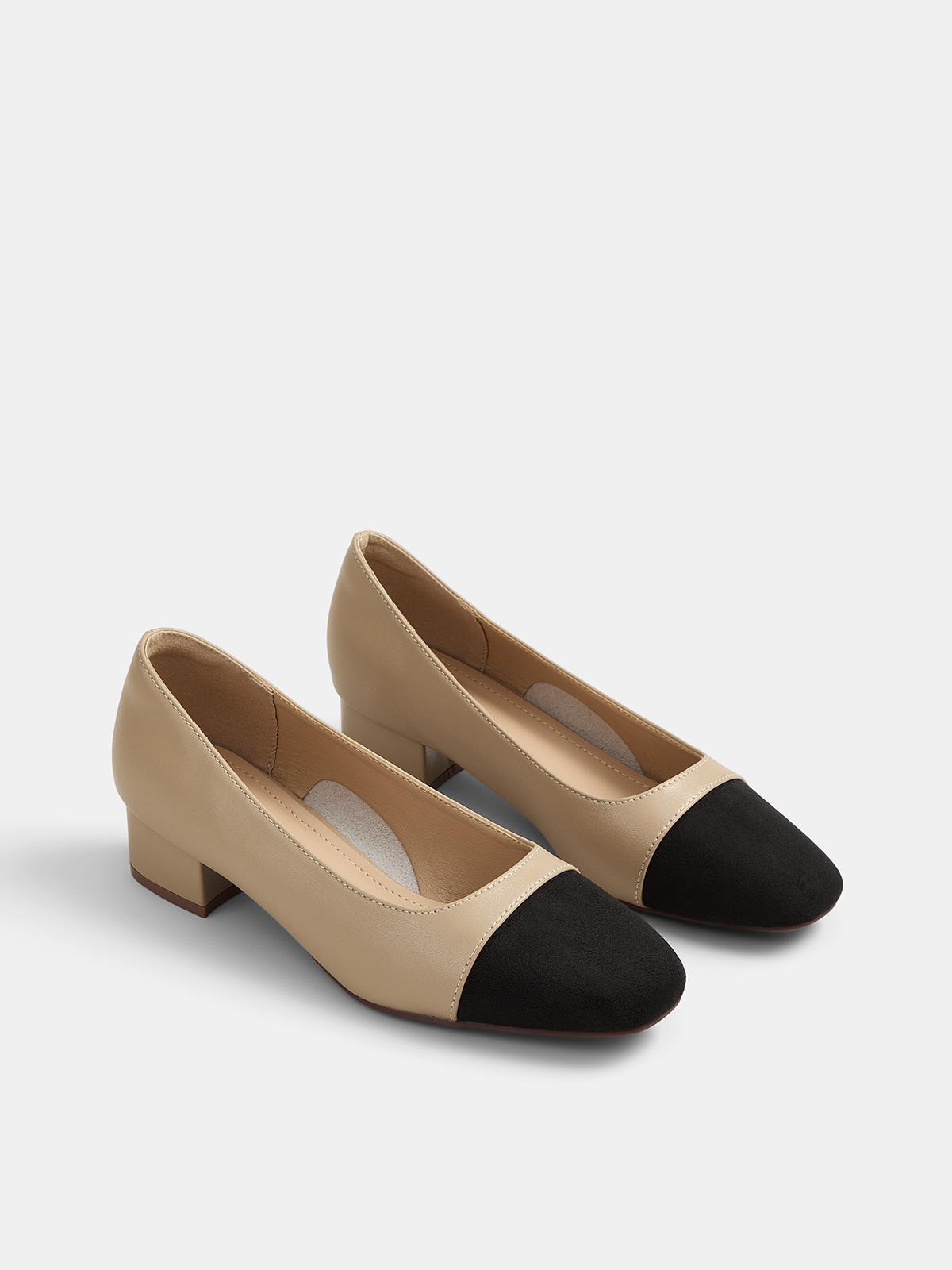 Block Heel Color Block Leather Shoes, Durable Trendy Office Footwear for Women