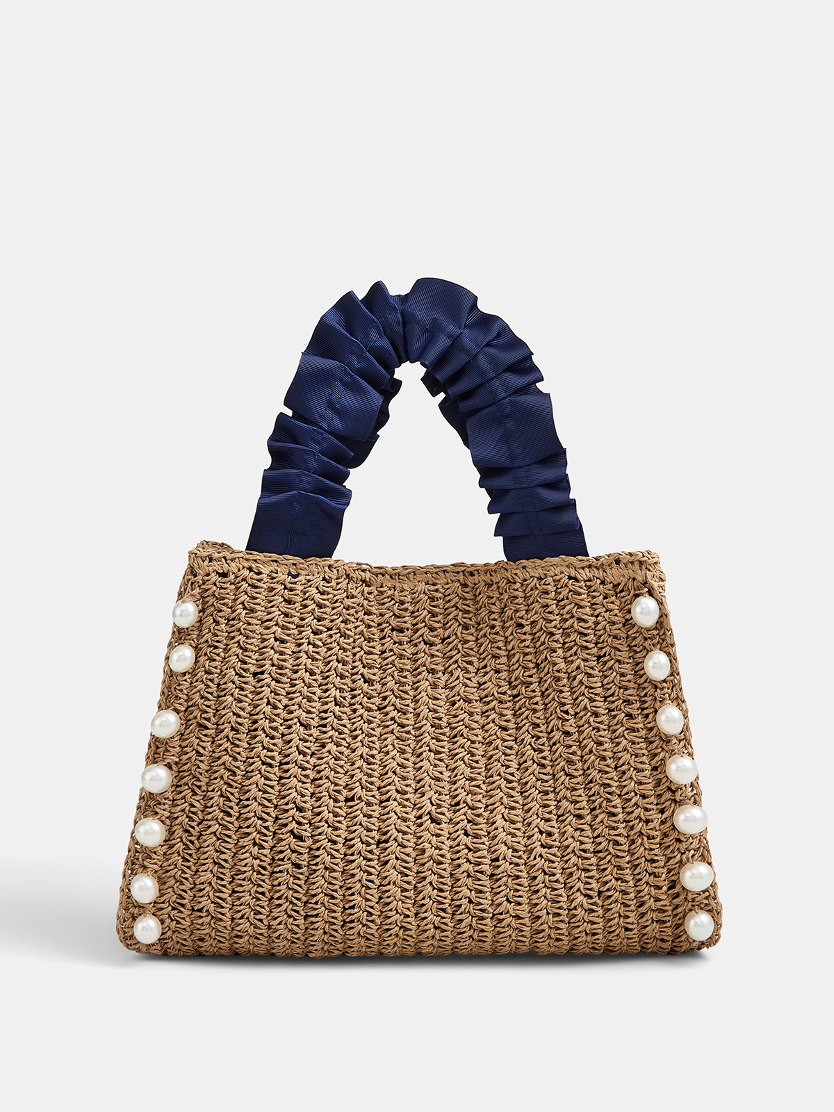 Pearl Decor Woven Straw Tote Bag Lightweight Summer Beach Handbag