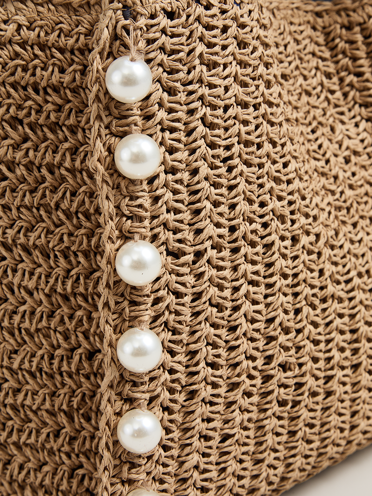 Pearl Decor Woven Straw Tote Bag Lightweight Summer Beach Handbag