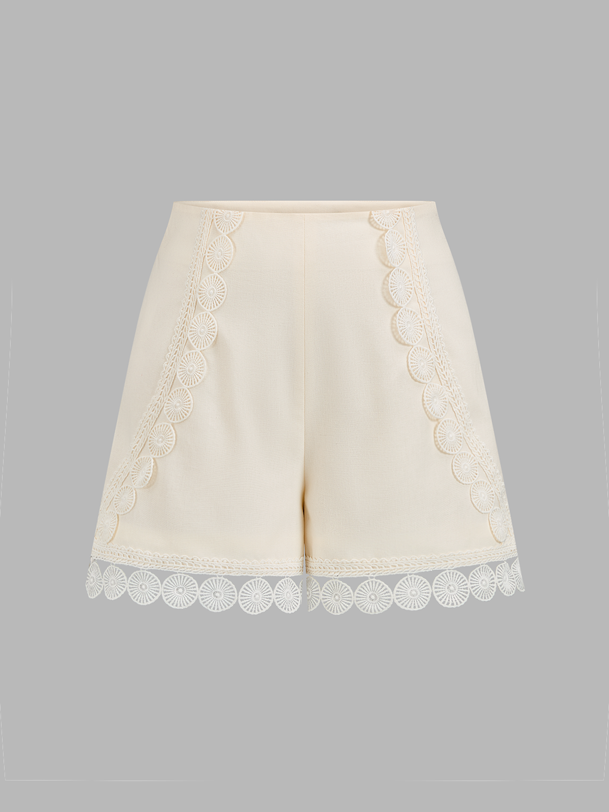 Crochet Lace Hem Cotton Linen Shorts Lightweight Summer Casualwear