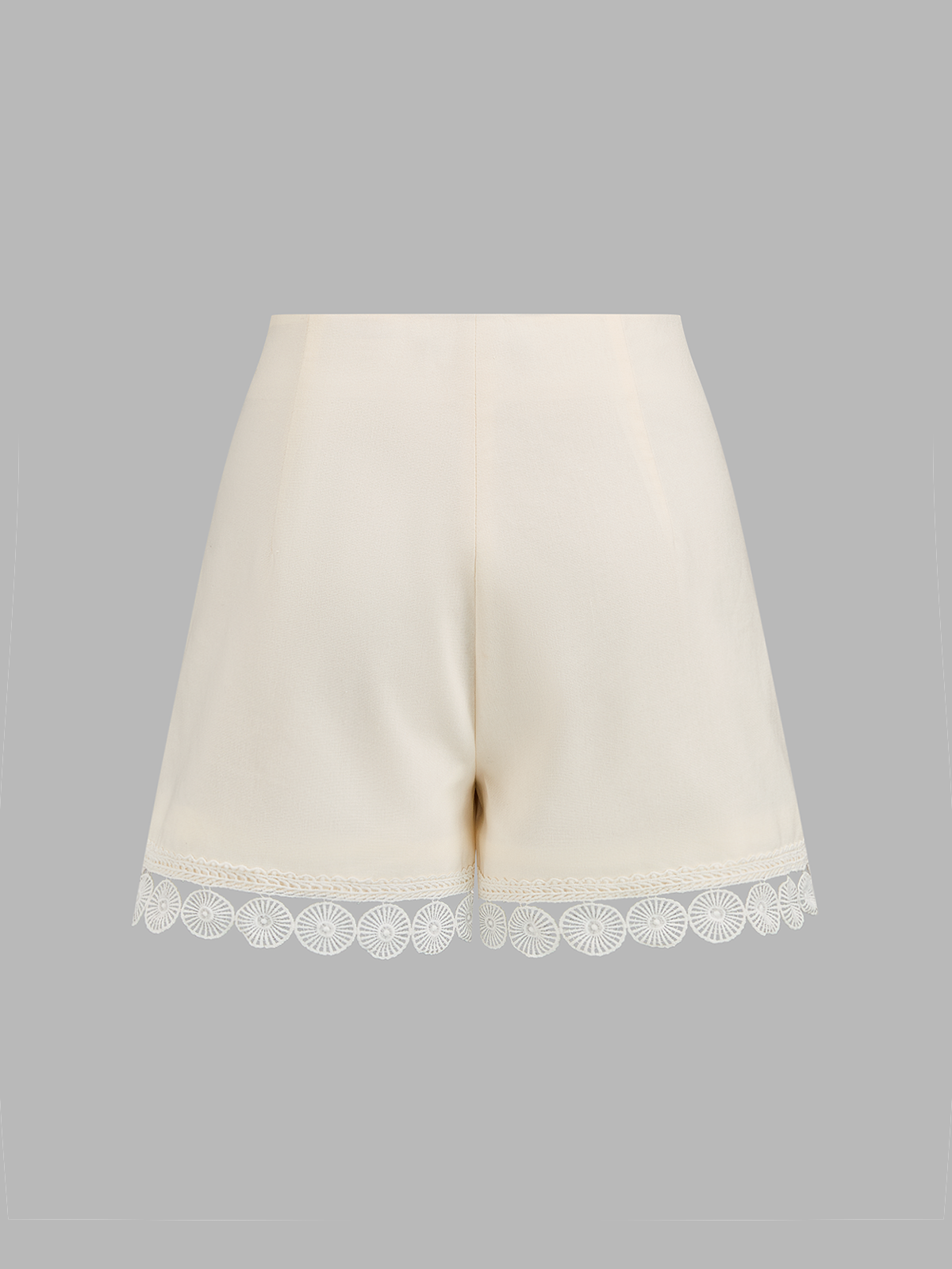 Crochet Lace Hem Cotton Linen Shorts Lightweight Summer Casualwear