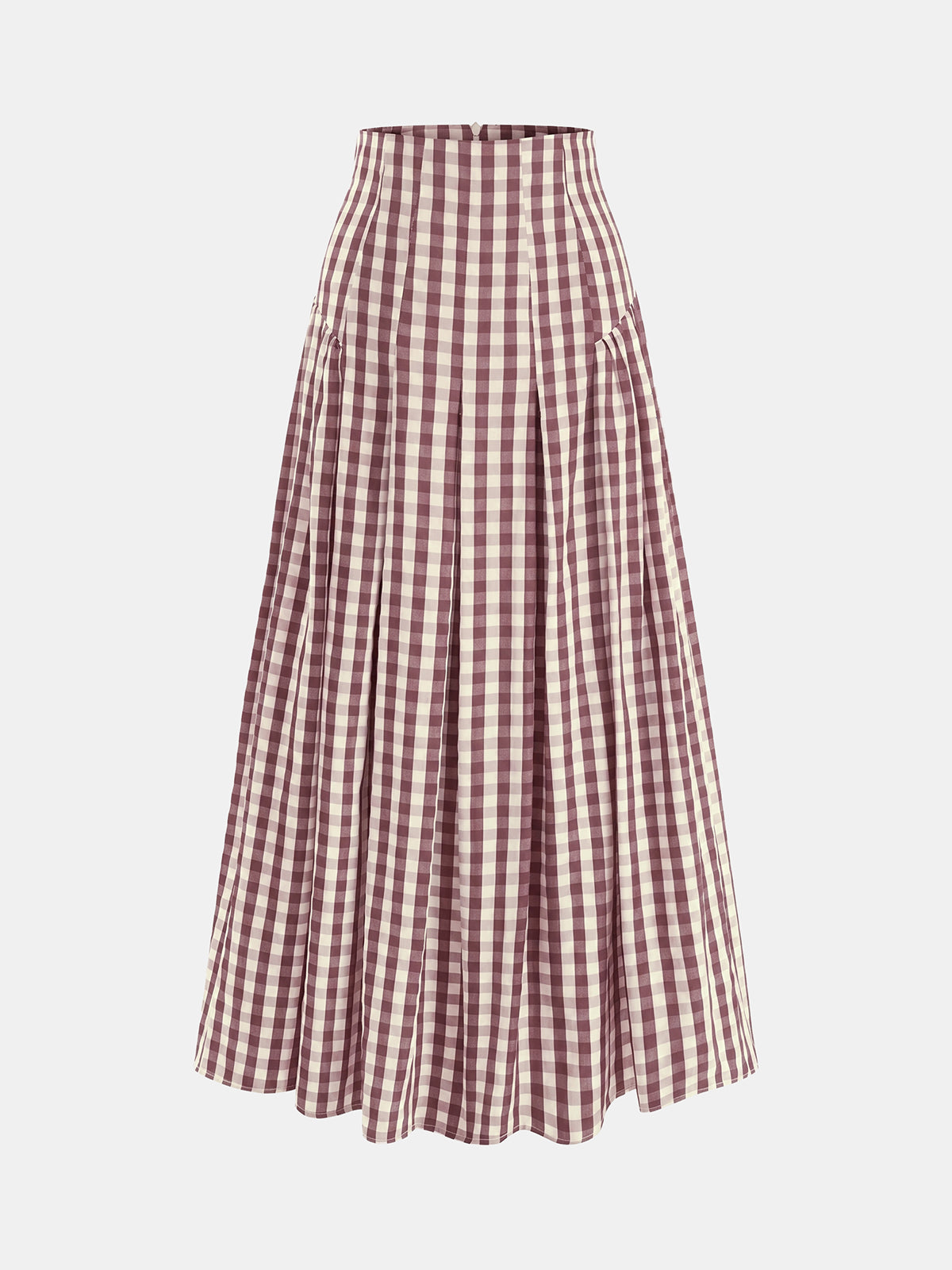 Gingham High-Waisted Pleated Midi Skirt for Women Casual Summer Style