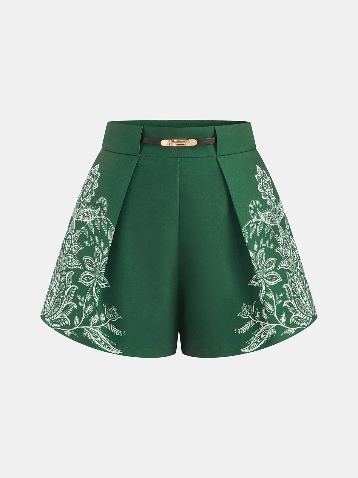Paisley Print Pleated Belted High-Waist Summer Shorts Women