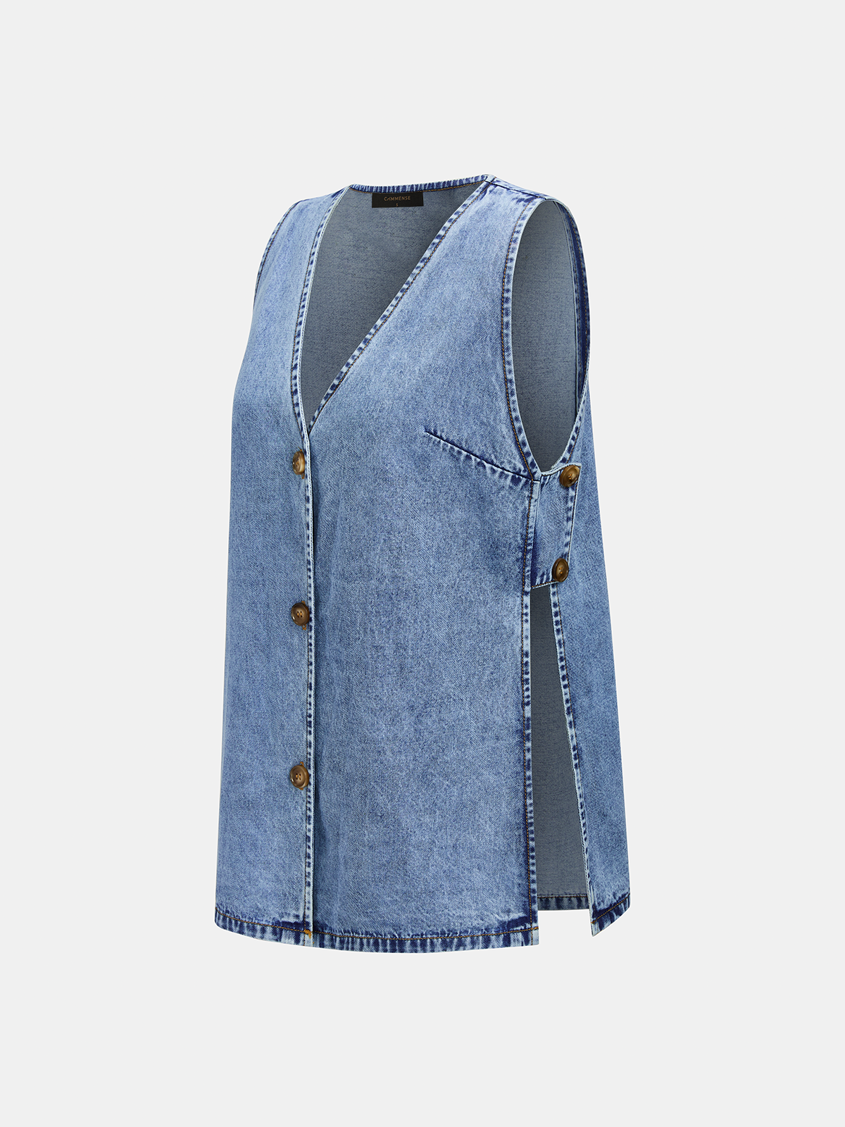 Side Slit Denim Vest & Adjustable Drawstring Shorts Co-ord Set