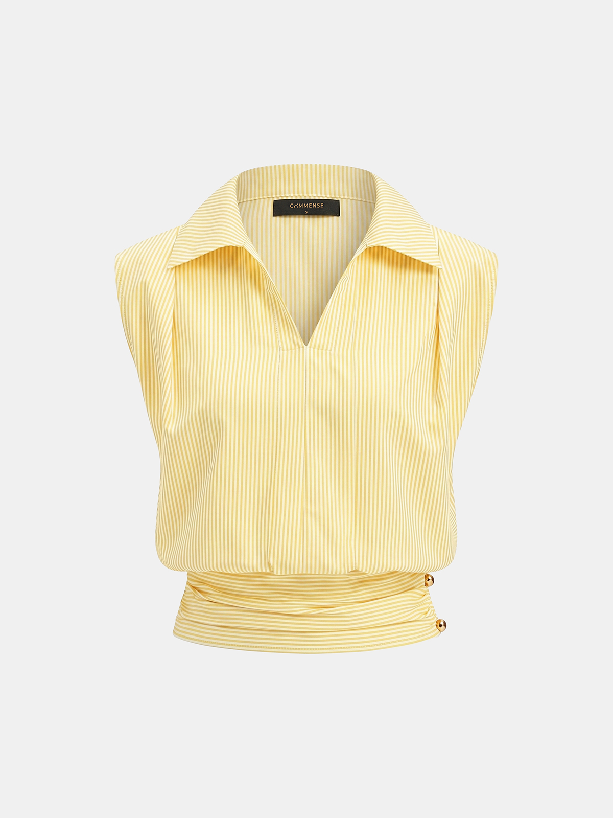 Striped Collared Sleeveless Cinched Blouse for Women Summer Casual