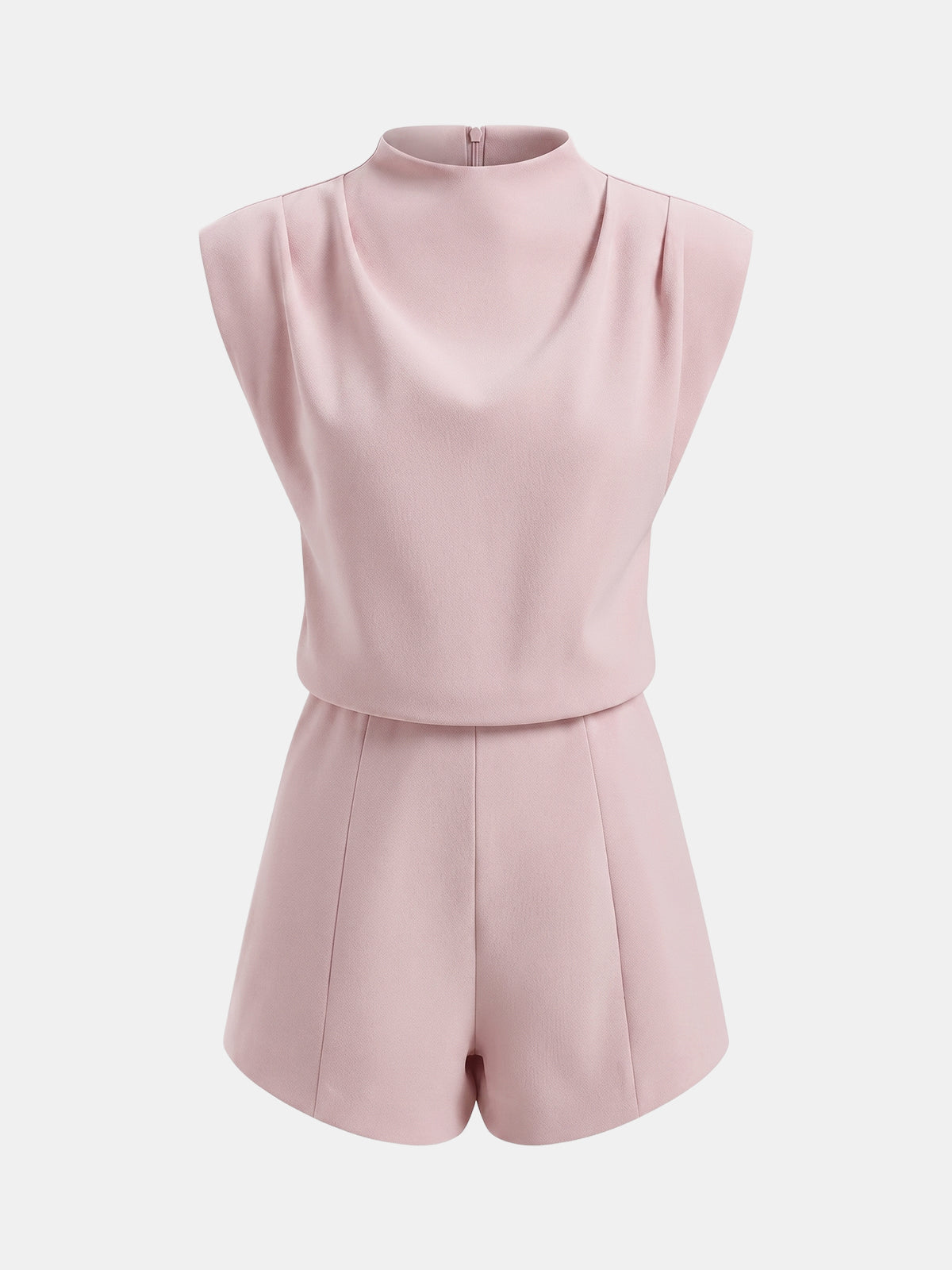 Draped Sleeveless Mock Neck Romper for Evening Wear