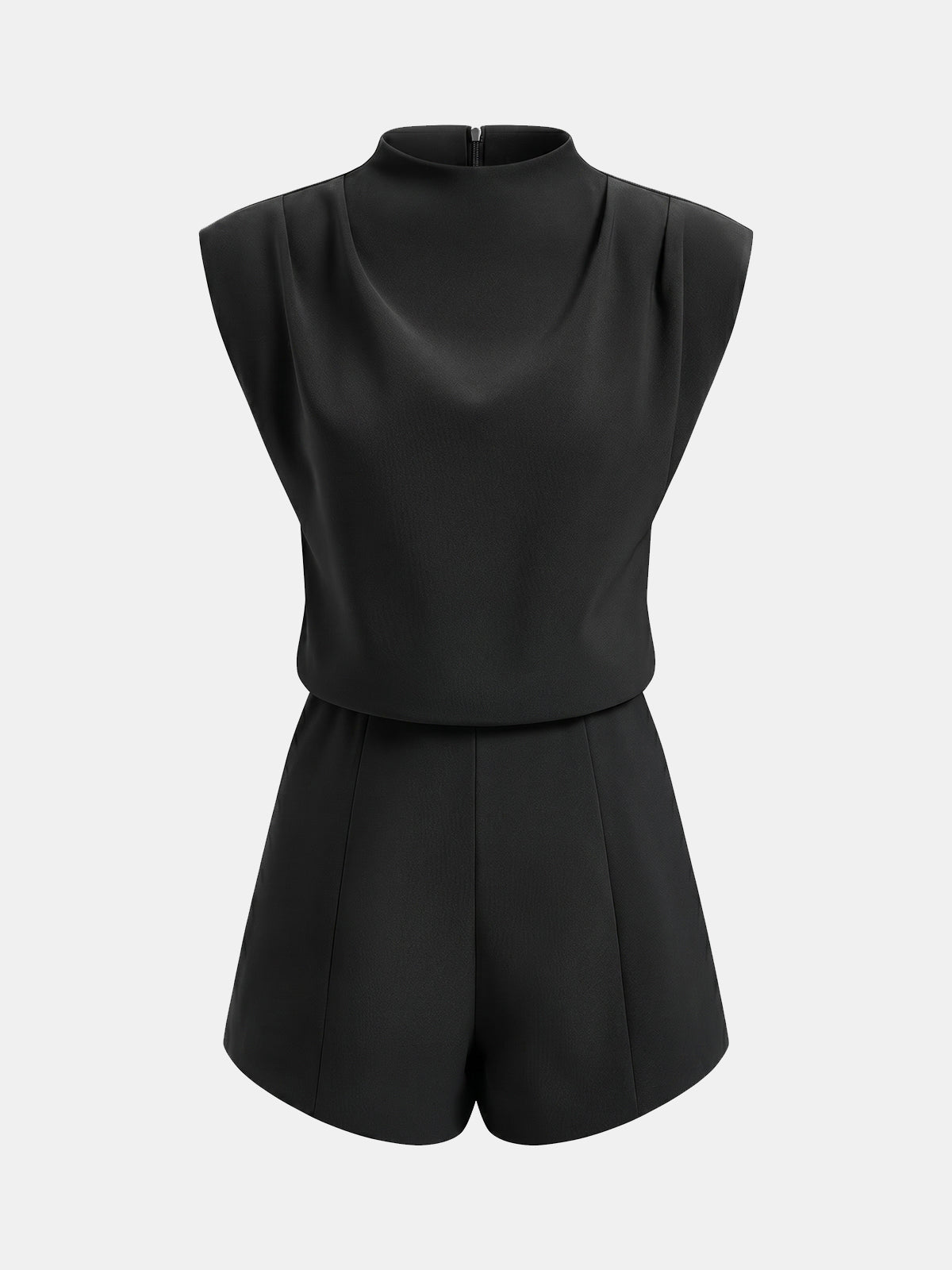 Draped Sleeveless Mock Neck Romper for Evening Wear