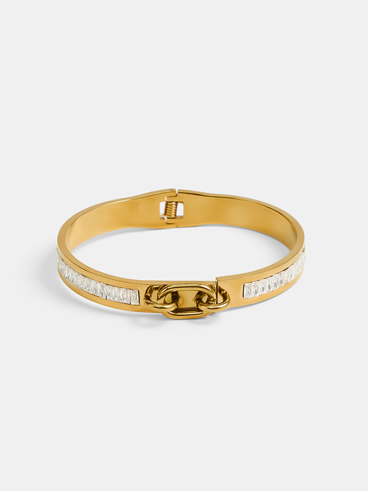 Zircon Inlay Spring Hinge Bangle Bracelet - Elegant Women’s Fashion Jewelry