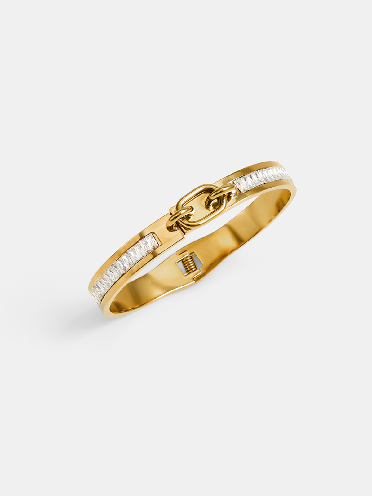 Zircon Inlay Spring Hinge Bangle Bracelet - Elegant Women’s Fashion Jewelry
