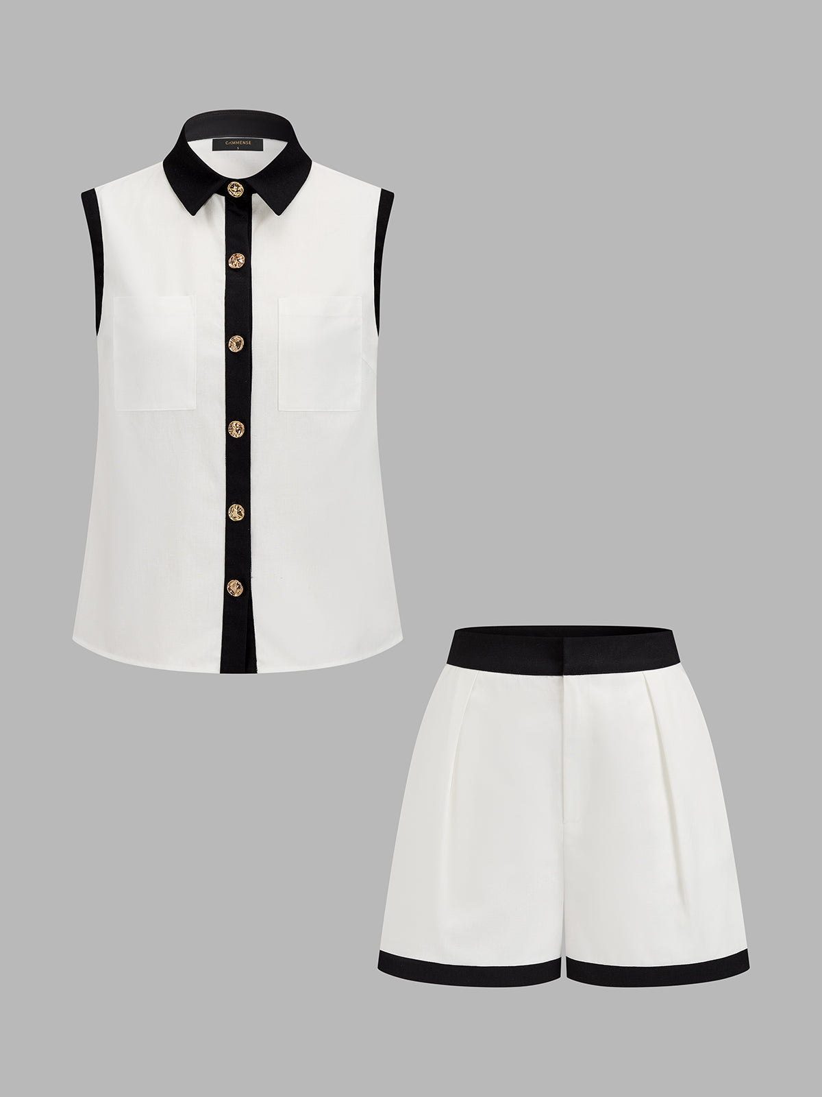 Contrast Trim Sleeveless Shirt & Shorts Set for Women Casual Summer Wear