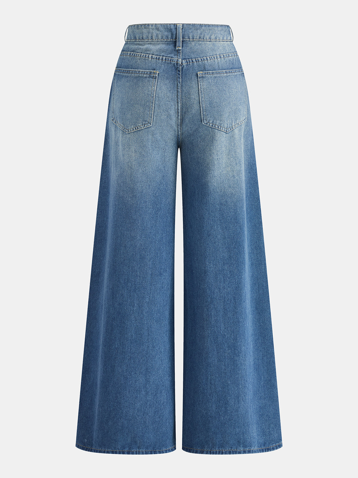 Metal Eyelet Mid Waist Wide Leg Stylish Casual Jeans for Women