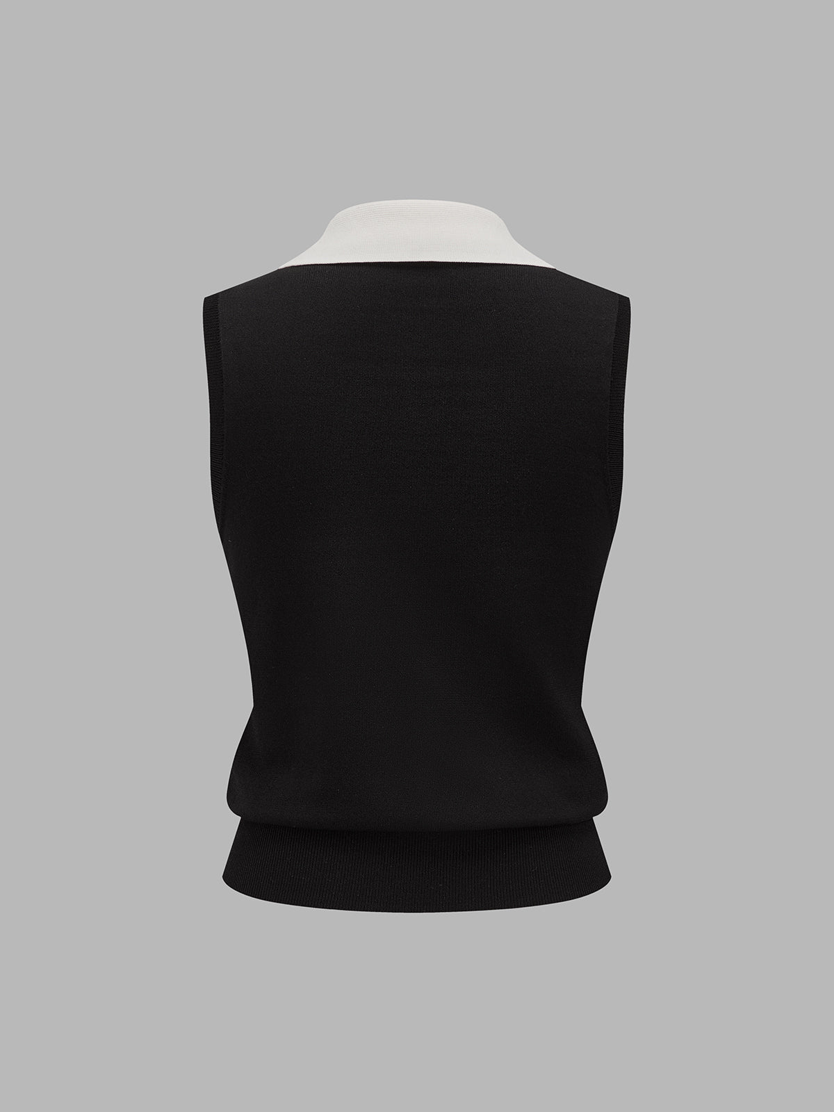 Color Block Sleeveless Polo Knit Top for Women Fashion Casual