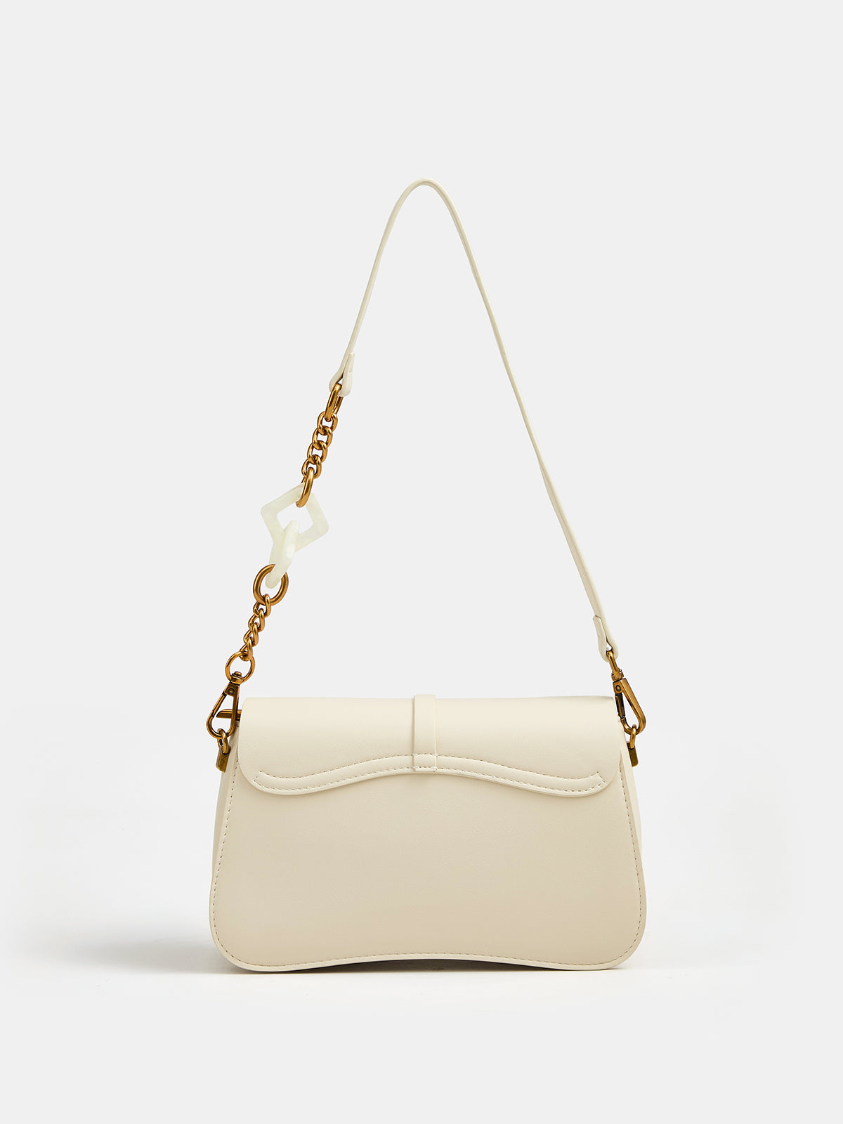 Curved Bottom Flap Shoulder Bag with Adjustable Strap for Women