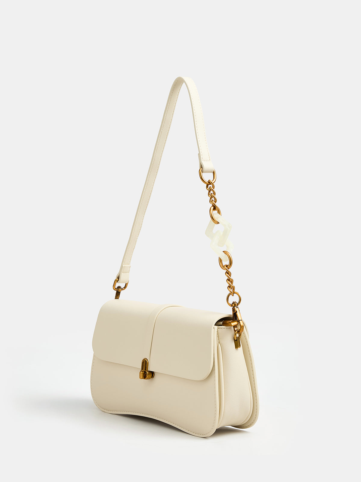 Curved Bottom Flap Shoulder Bag with Adjustable Strap for Women