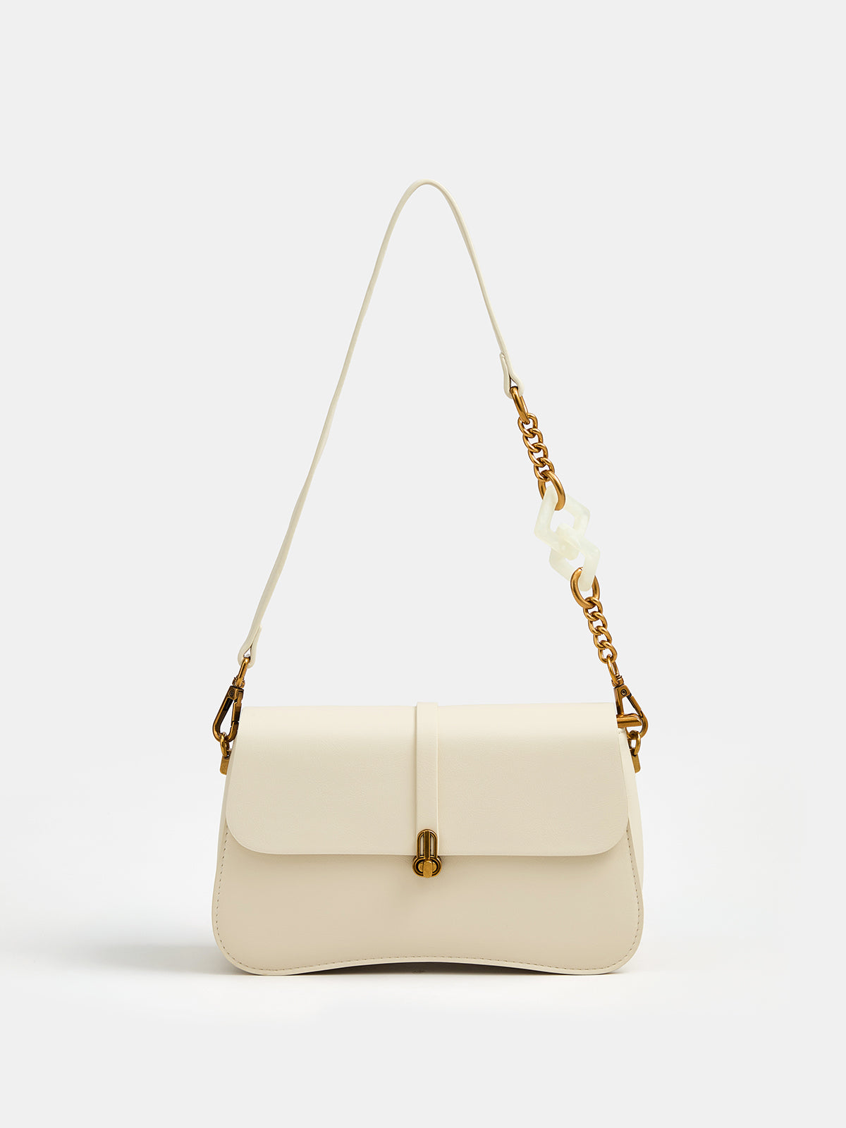 Curved Bottom Flap Shoulder Bag with Adjustable Strap for Women