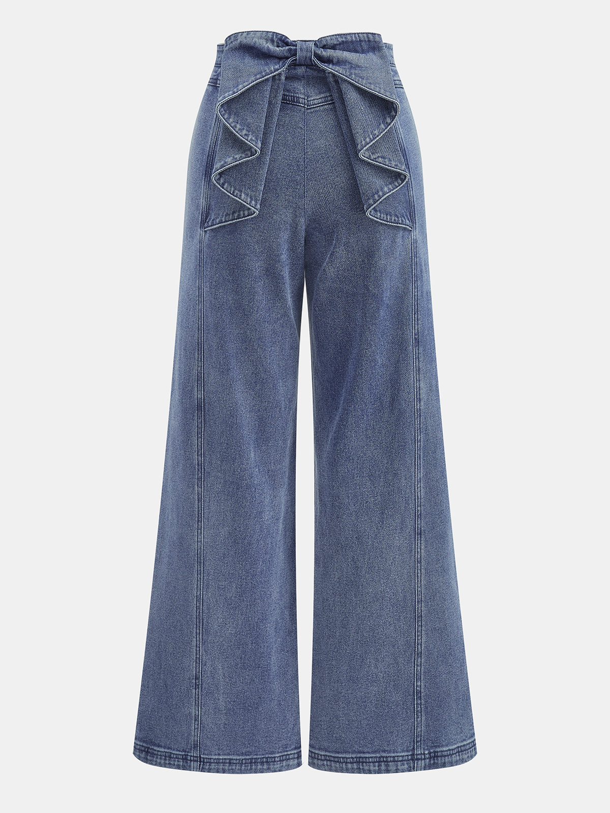 Bow Back High-Waist Wide-Leg Jeans for Women Casual Denim