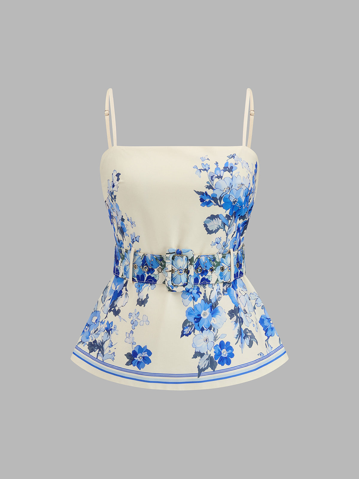Floral Print Peplum Belted Cami Top & Pants Set for Women Spring Outfit