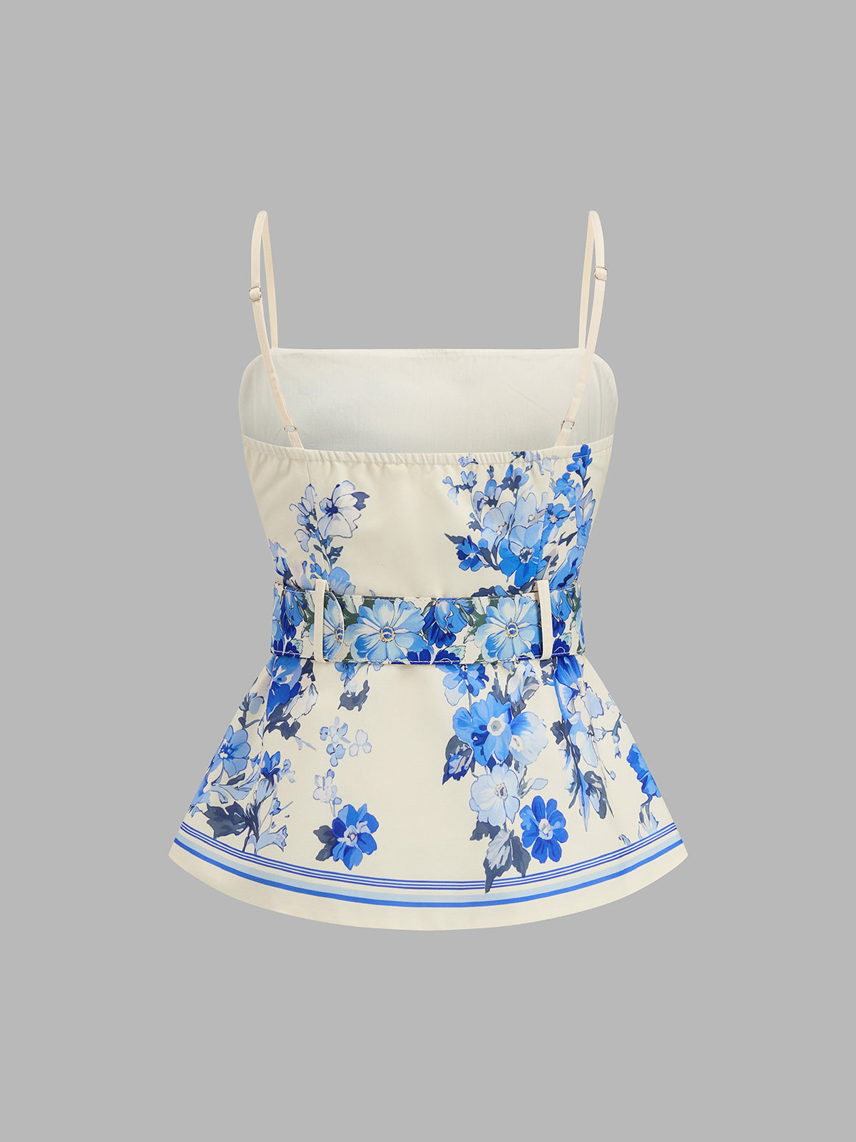 Floral Print Peplum Belted Cami Top & Pants Set for Women Spring Outfit