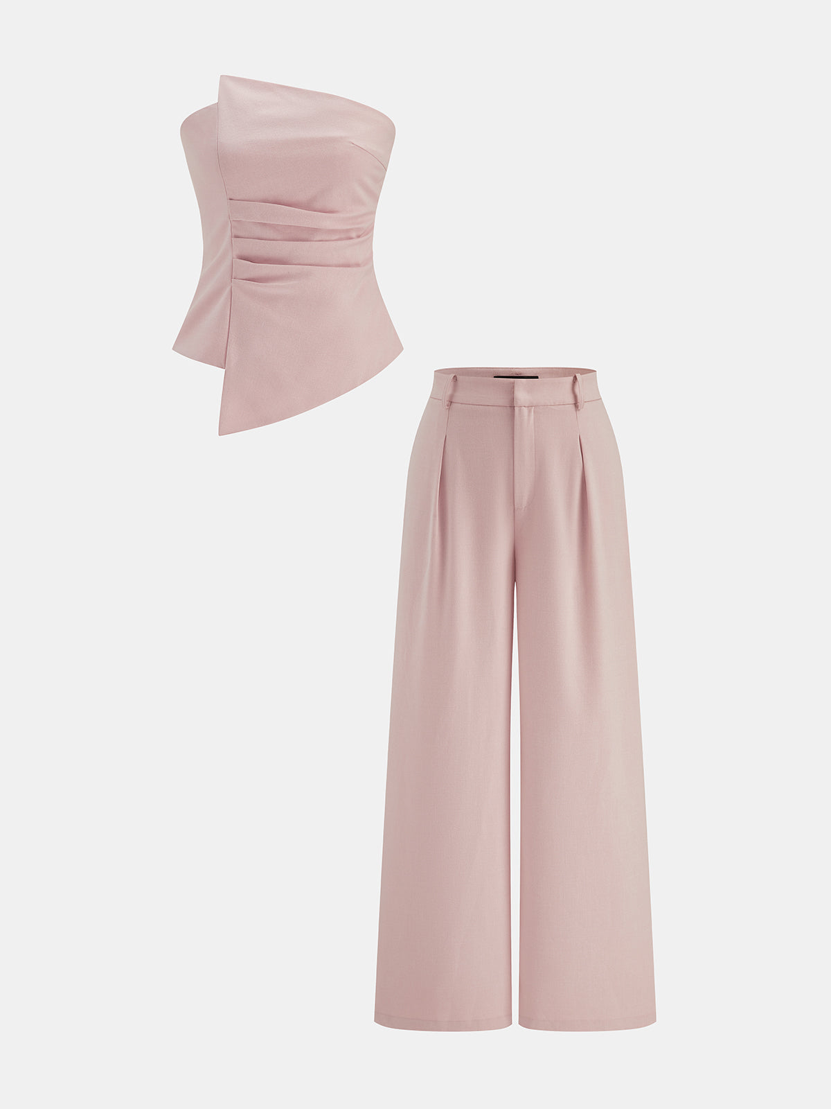 Asymmetric Ruched Strapless Top & Pants Set Elegant Evening Wear