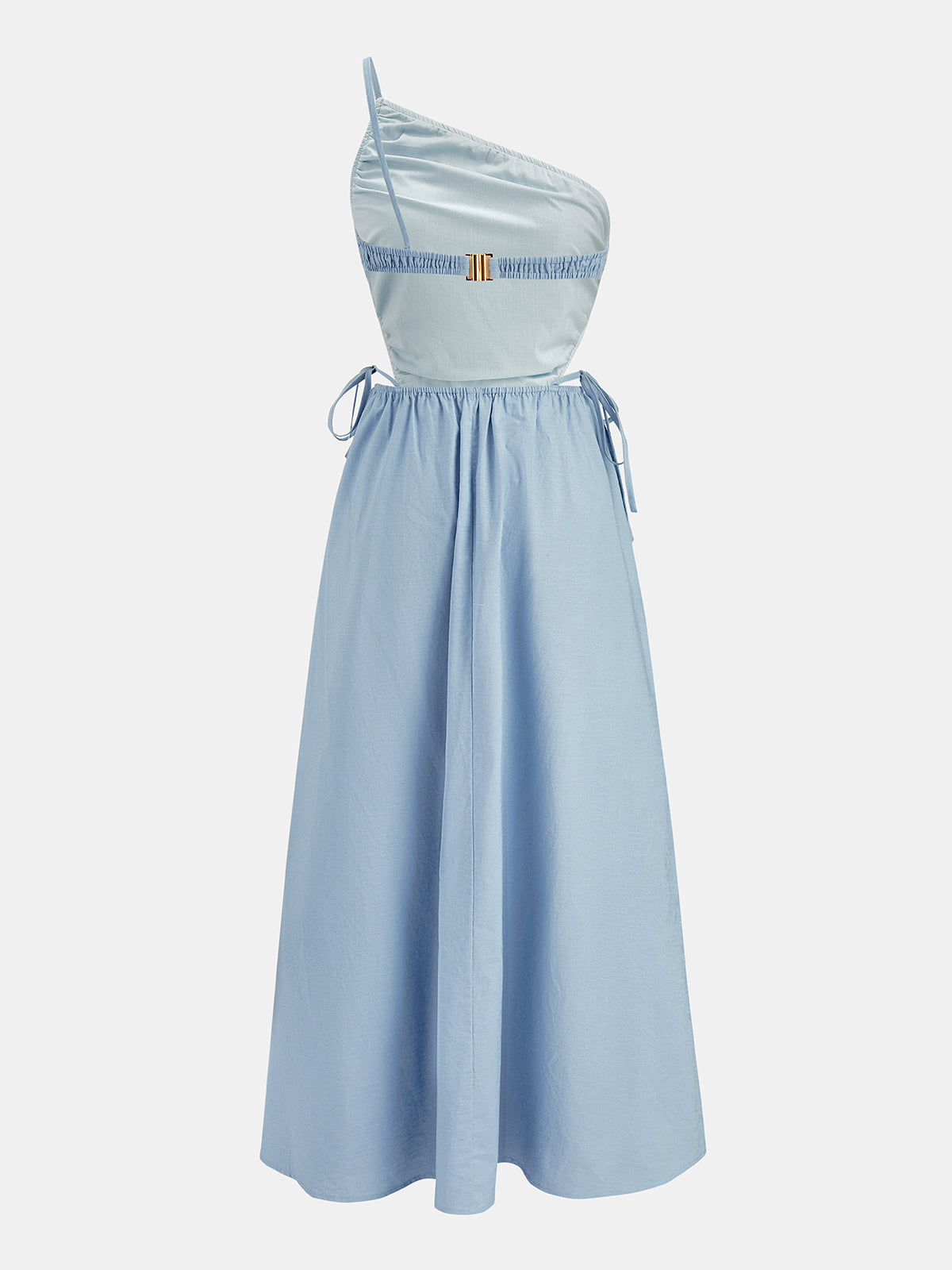 Cutout Tie-Side Cotton Linen Midi Dress with Adjustable Straps and Pockets