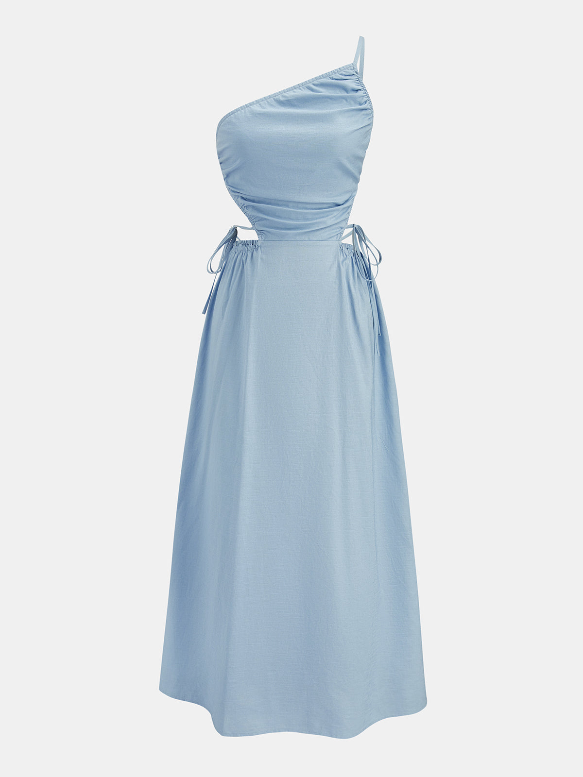 Cutout Tie-Side Cotton Linen Midi Dress with Adjustable Straps and Pockets