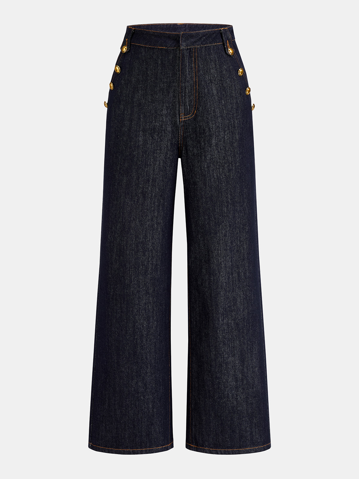 Double Row Metal Detail High Waist Denim Jeans Pants