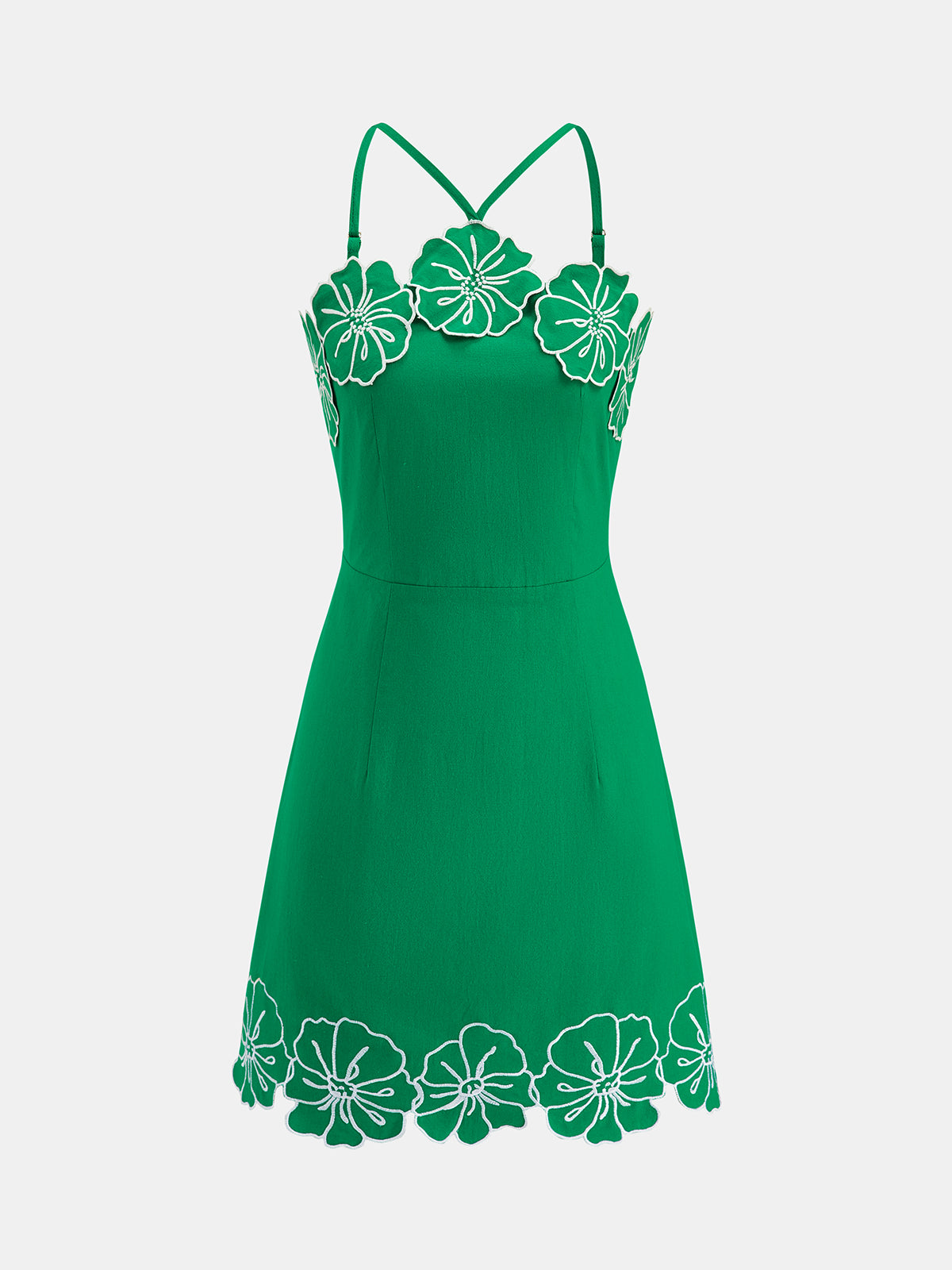 Cotton Floral Embroidered Cami Mini Dress for Women Summer Casual