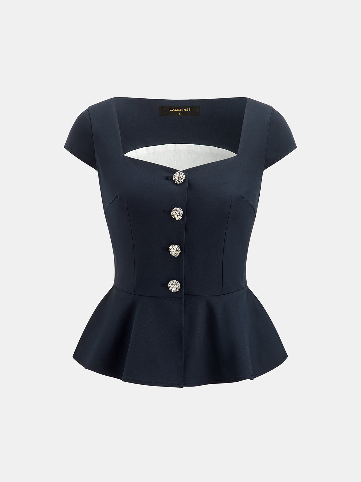 Cap Sleeve Square Neck Peplum Blouse for Women Elegant Workwear