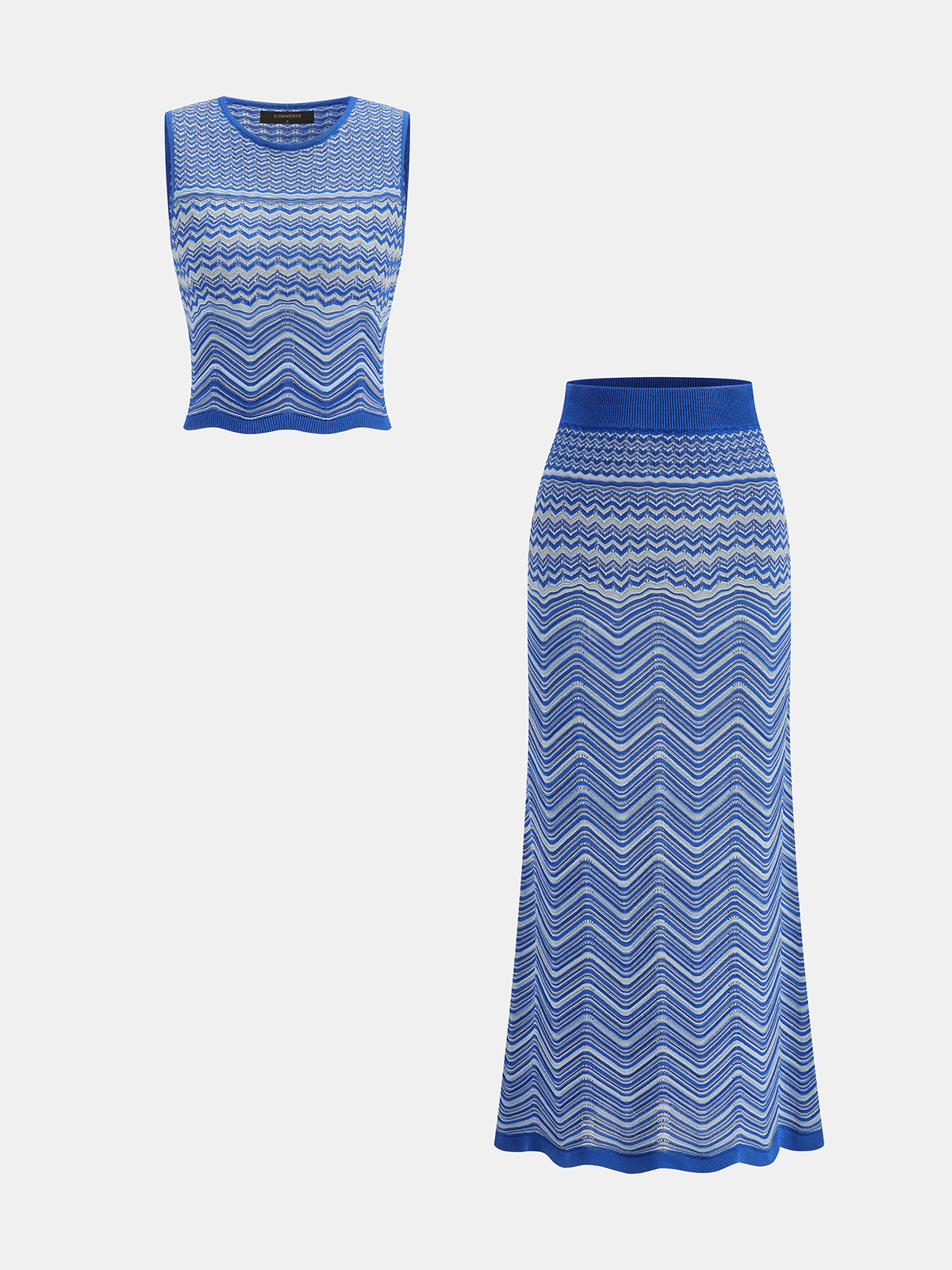 Chevron Knit Sleeveless Top & Maxi Skirt Set for Women Summer Fashion