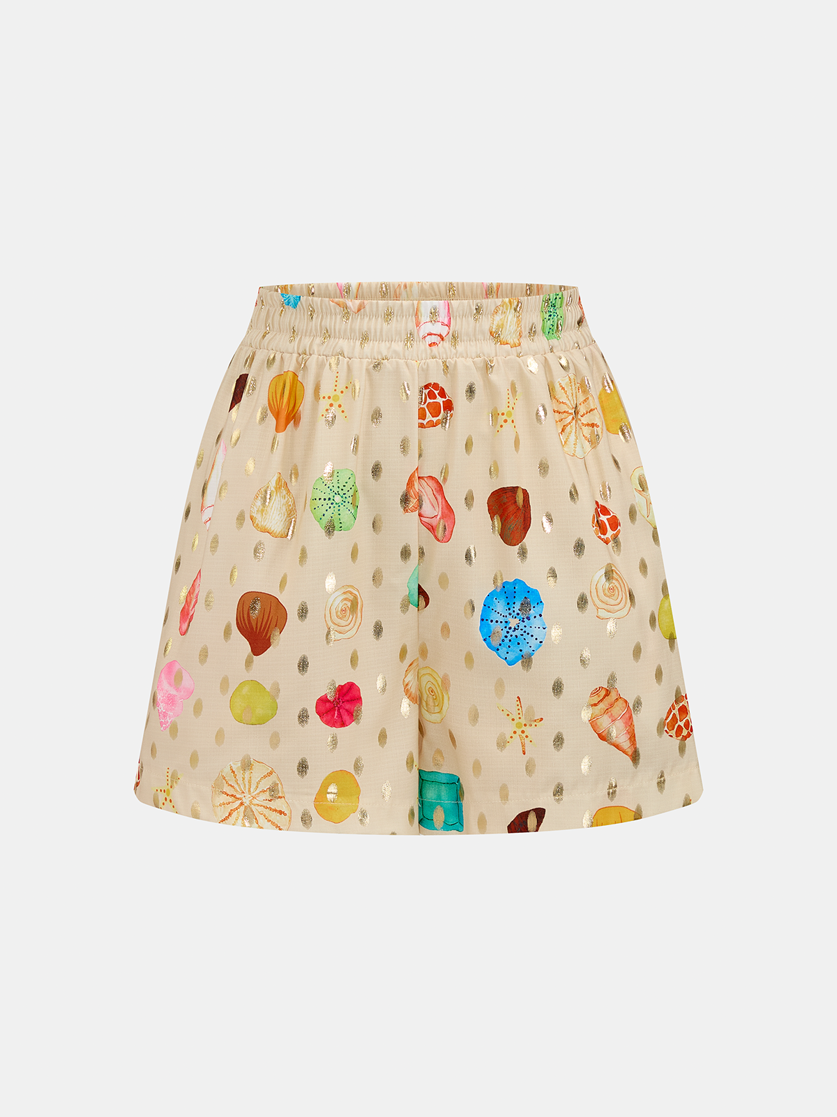 Seashell Print Golden Dot Embellished Kids Two Piece Shorts Set with Pockets