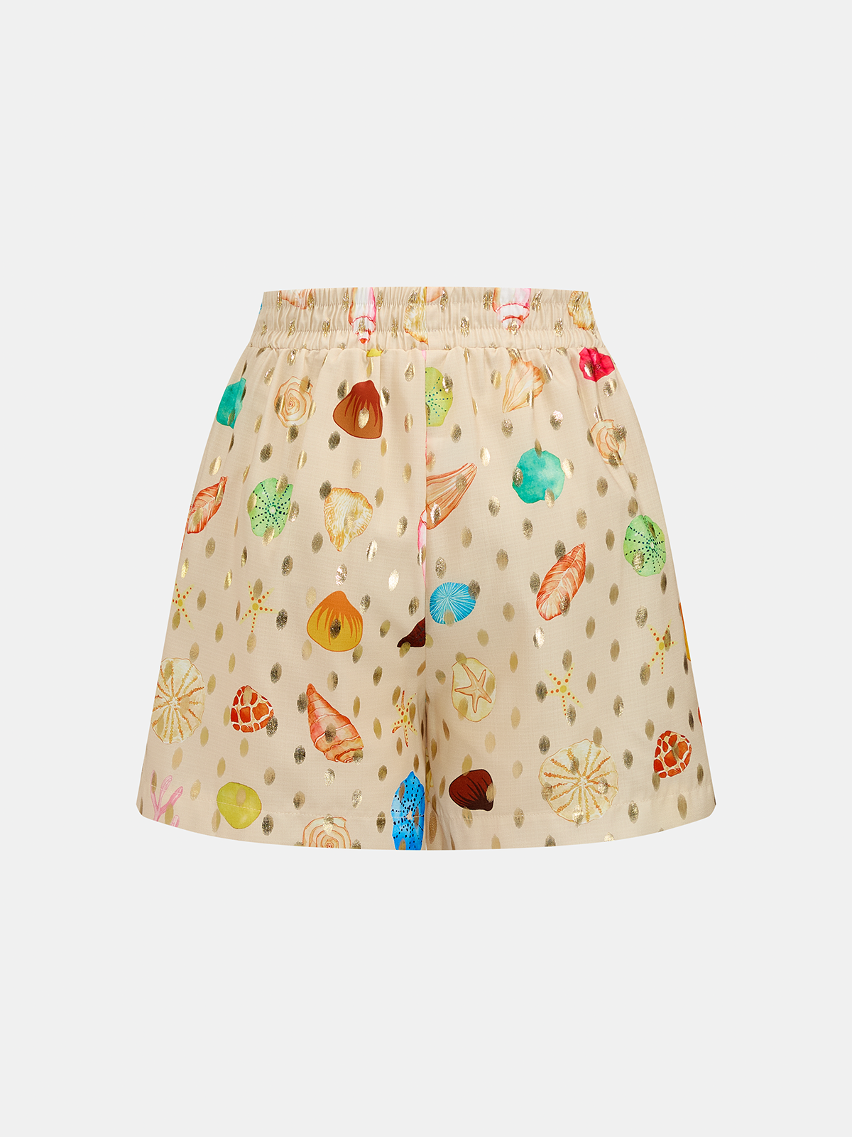 Seashell Print Golden Dot Embellished Kids Two Piece Shorts Set with Pockets