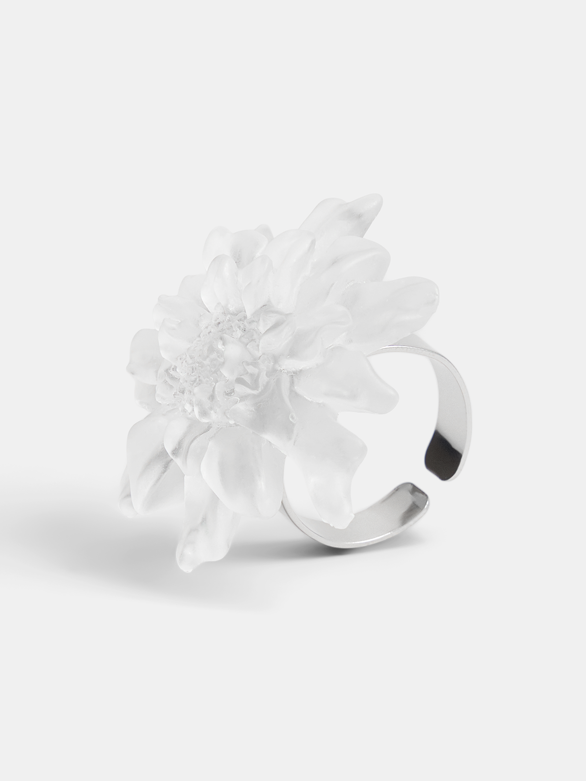 Large Flower Statement Open Ring, Adjustable Silver Floral Band Jewelry