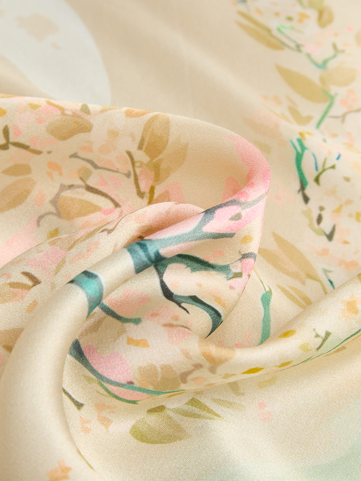 Watercolor Flower Moon Print Silk Square Scarf, Elegant Floral Accessory for Women