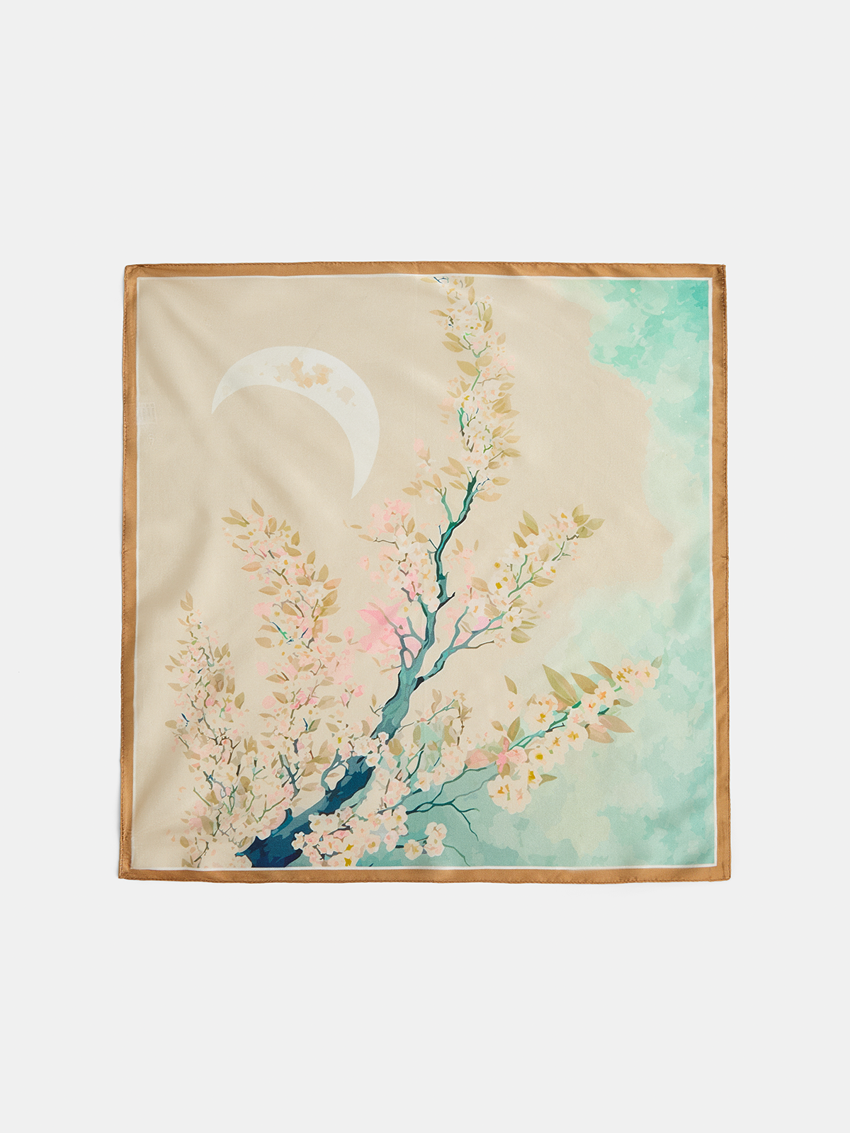 Watercolor Flower Moon Print Silk Square Scarf, Elegant Floral Accessory for Women