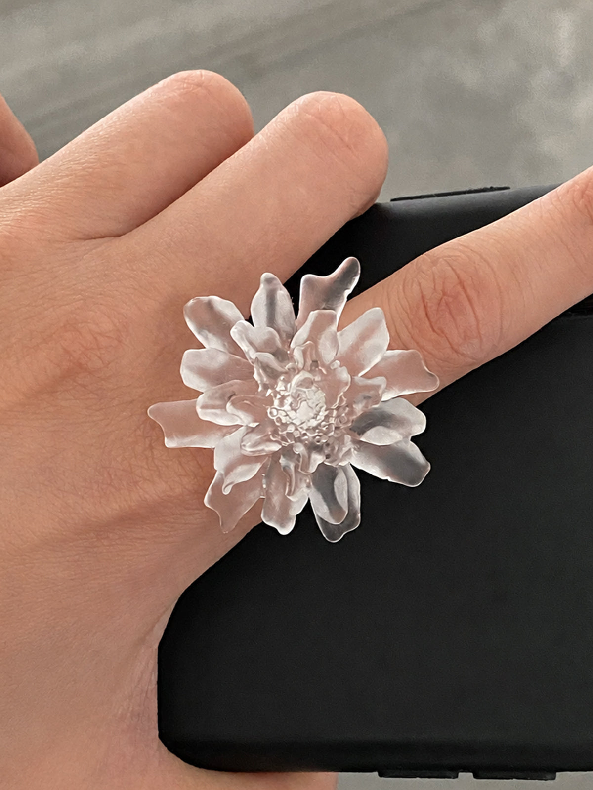Large Flower Statement Open Ring, Adjustable Silver Floral Band Jewelry
