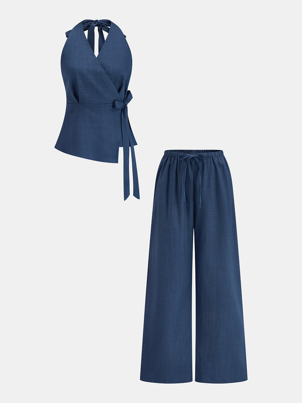 Wrap Tie Halter Top & Drawstring Pants Set Women's Comfort Lounge Wear