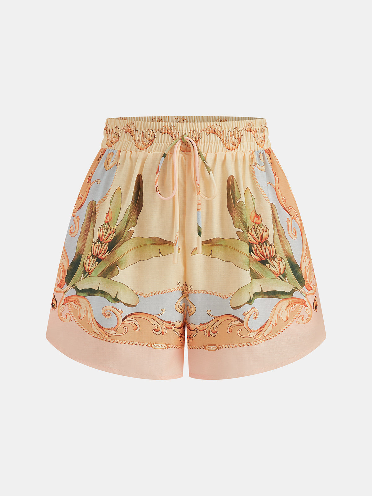 Leaf Print Linen Blend Shirt & Drawstring Shorts Set for Summer Casual Wear