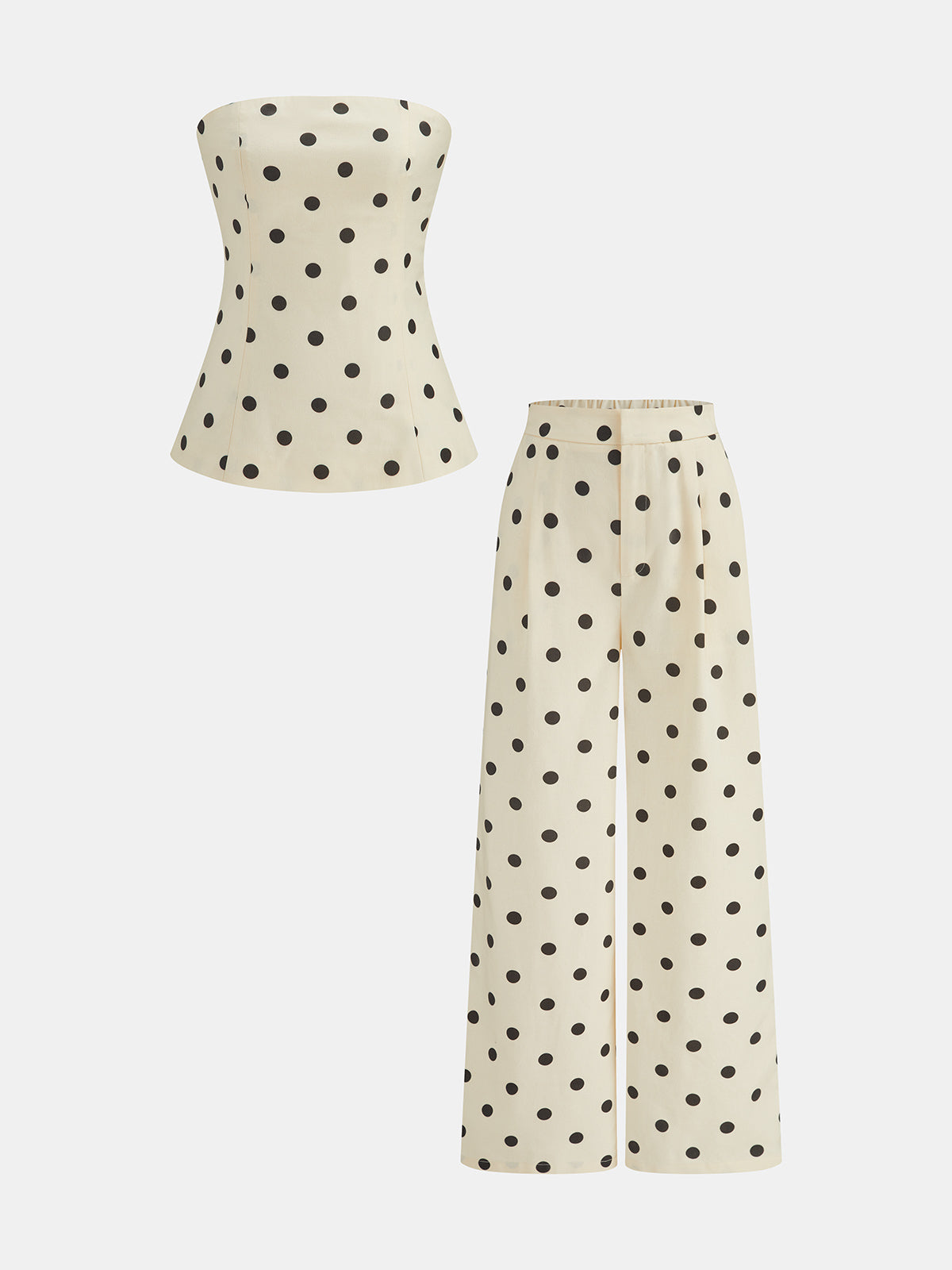 Polka Dot Strapless Top & High-Waisted Pants Set for Women