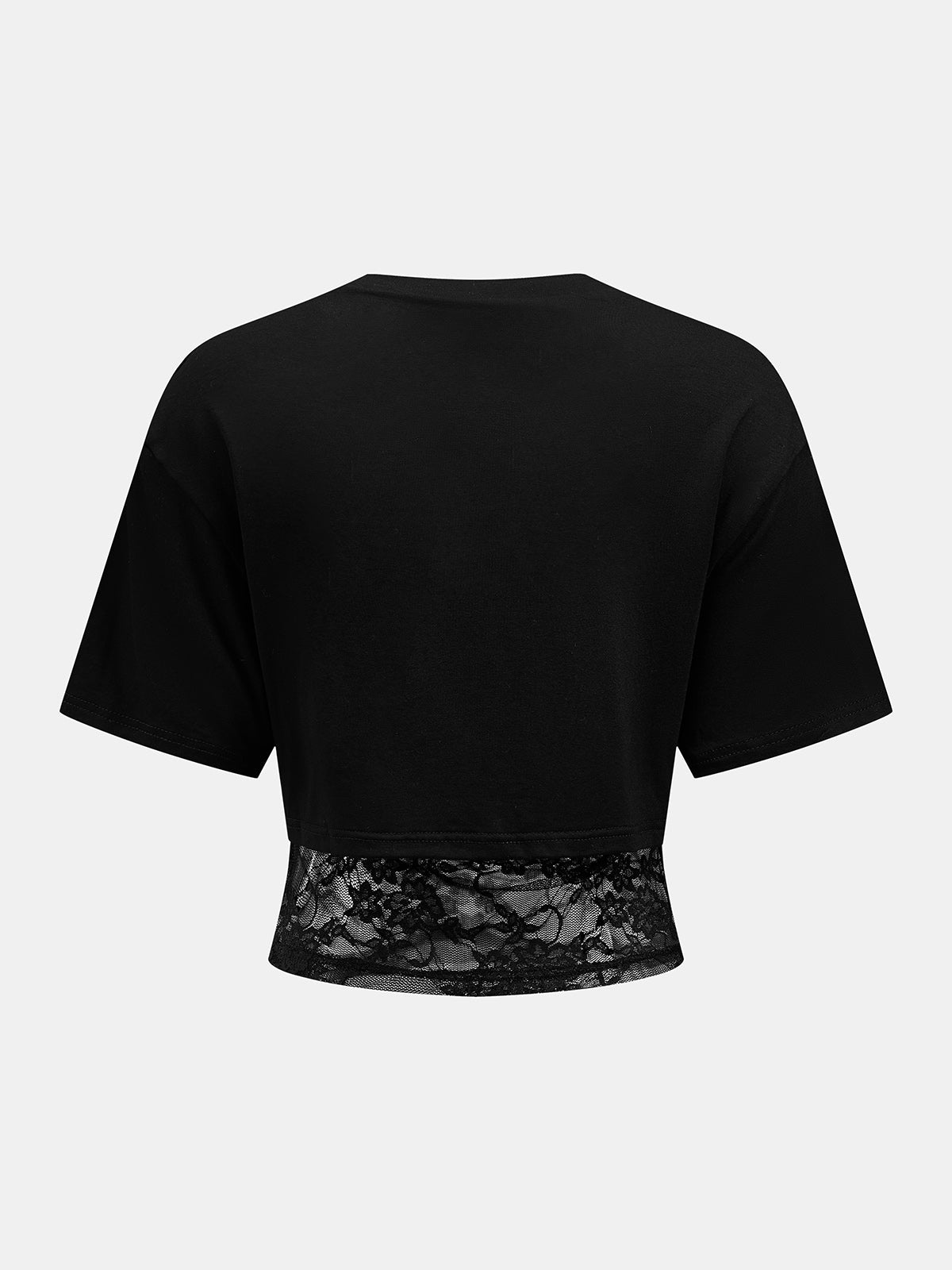Lace Hem Patchwork Short Sleeve Top Women's Casual Fashion