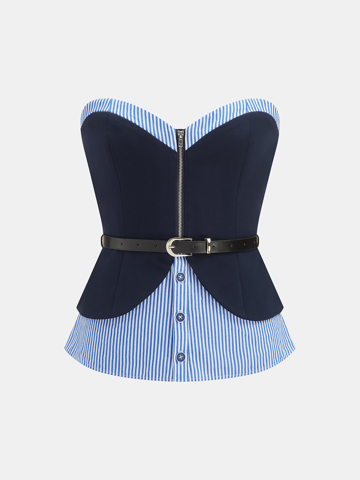 Striped Patchwork Strapless Belted Top & Pants Set, Casual Summer Outfit for Women