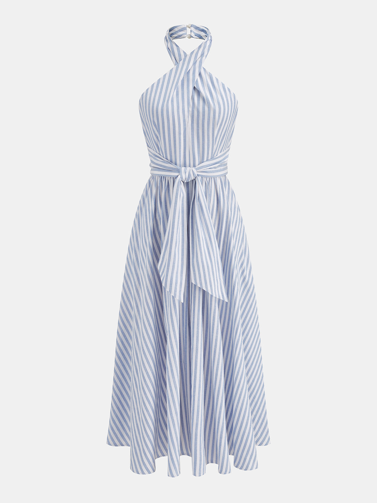 Striped Halter Tie-Waist Maxi Dress with Side Slit Detail