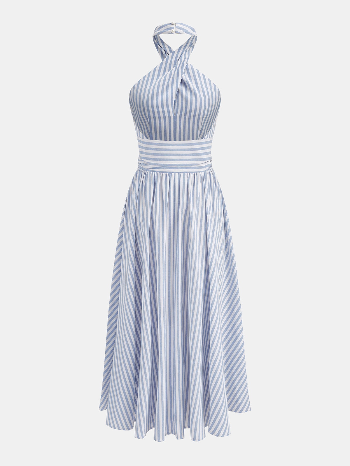 Striped Halter Tie-Waist Maxi Dress with Side Slit Detail