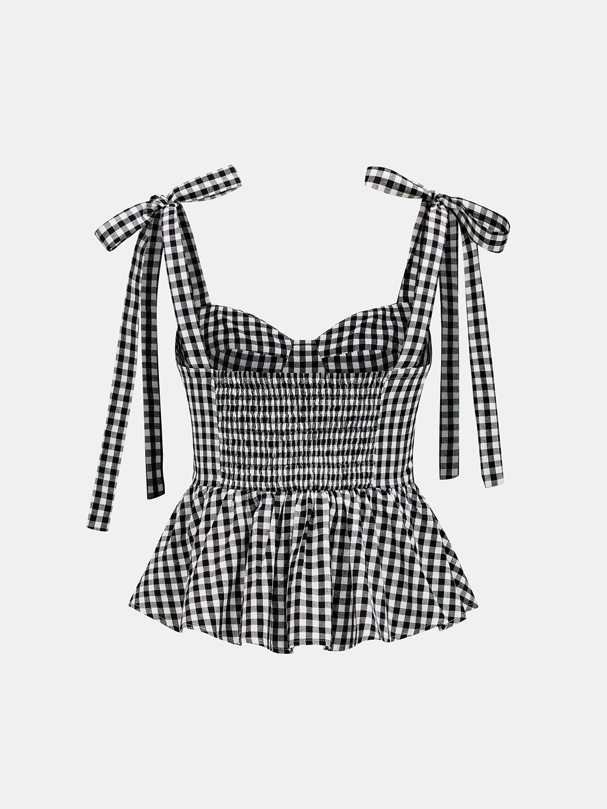 Gingham Bow-Strap Top & Midi Skirt Set for Women Spring Collection