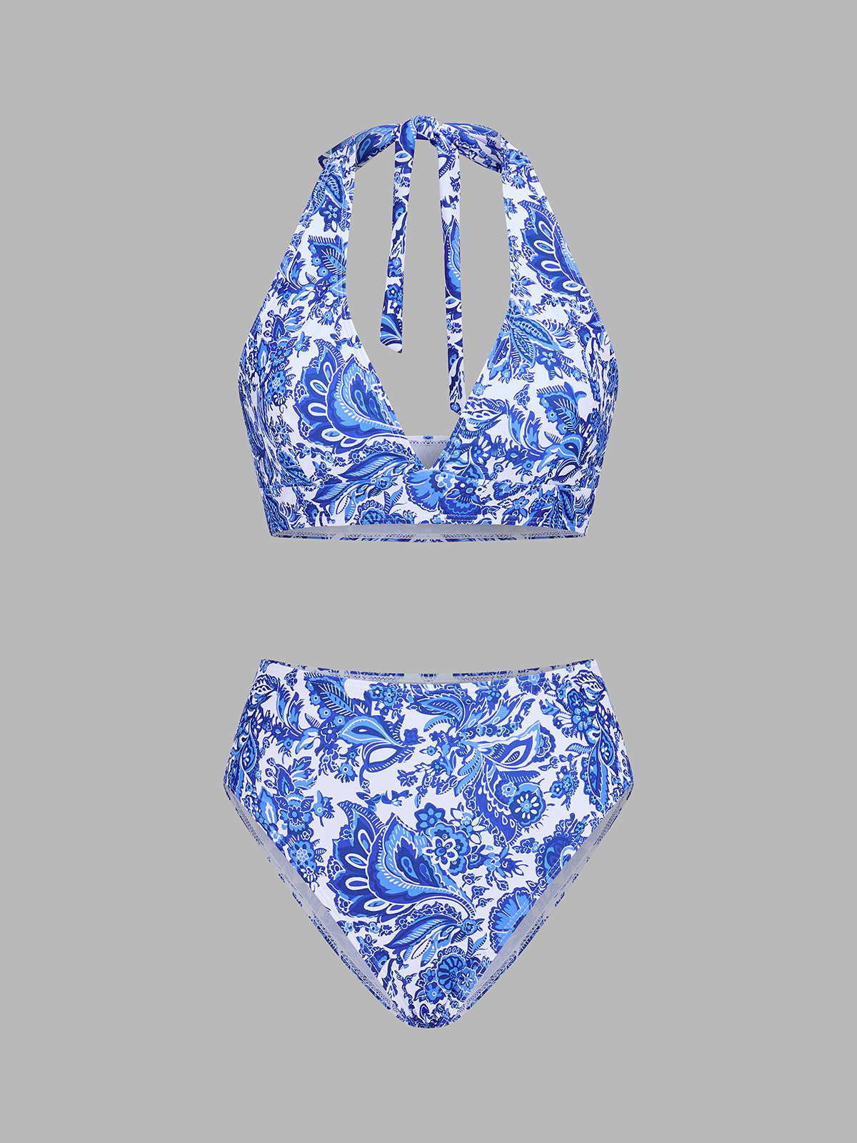 Paisley Halter High Waist Bikini Set, Women's Swimwear Beach Essentials