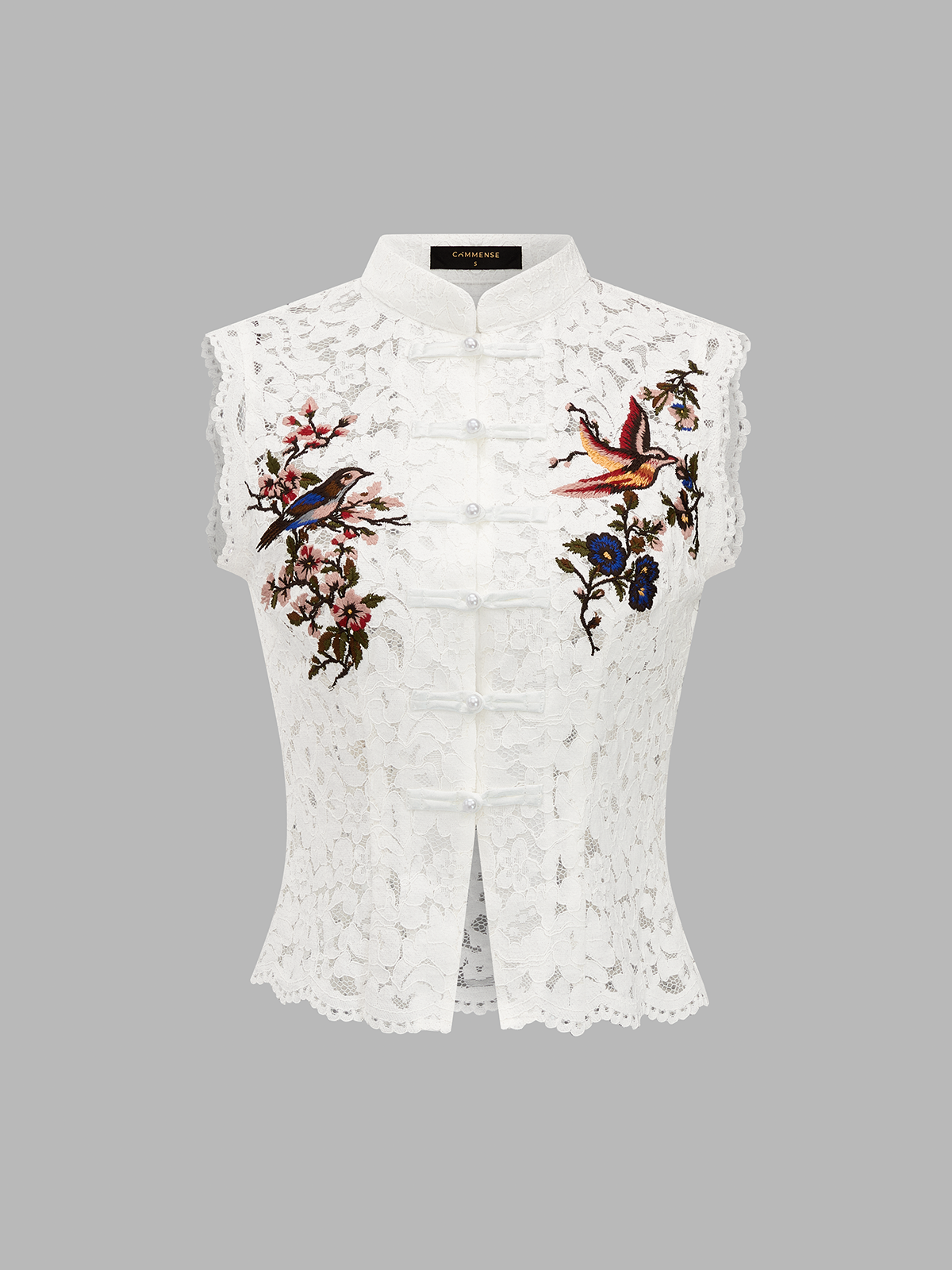 Embroidered Birdsong Lace Top Elegant Floral Design Detail