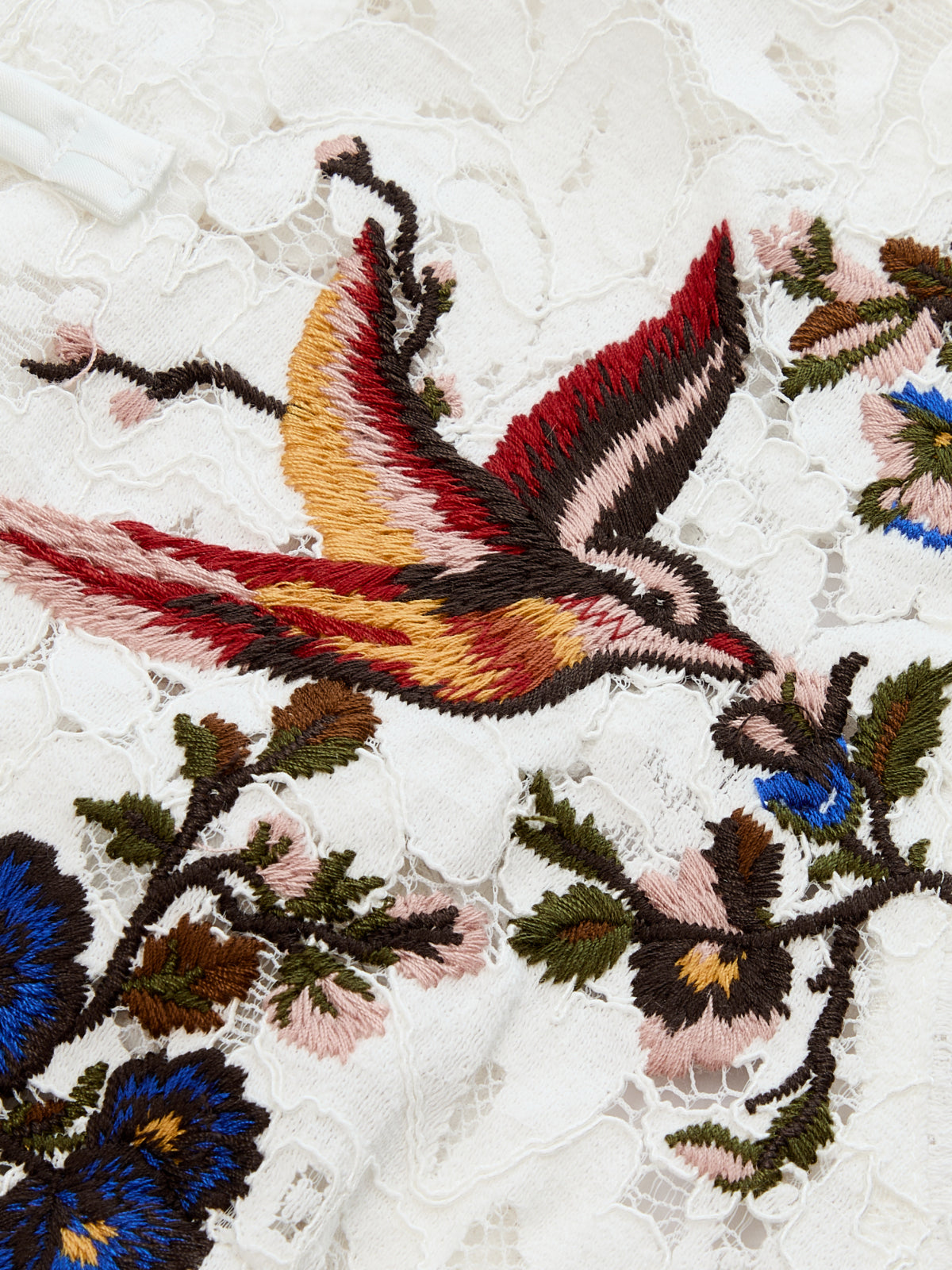 Embroidered Birdsong Lace Top Elegant Floral Design Detail