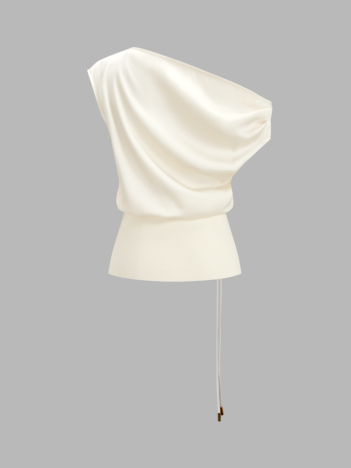 One Shoulder Belted Satin Top Elegant Evening Blouse