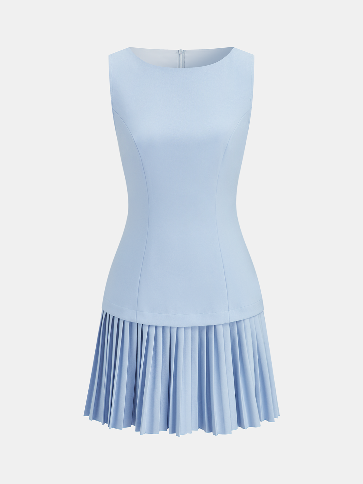 Boat Neck Sleeveless Pleated Mini Dress Women's Casual Summer Flare