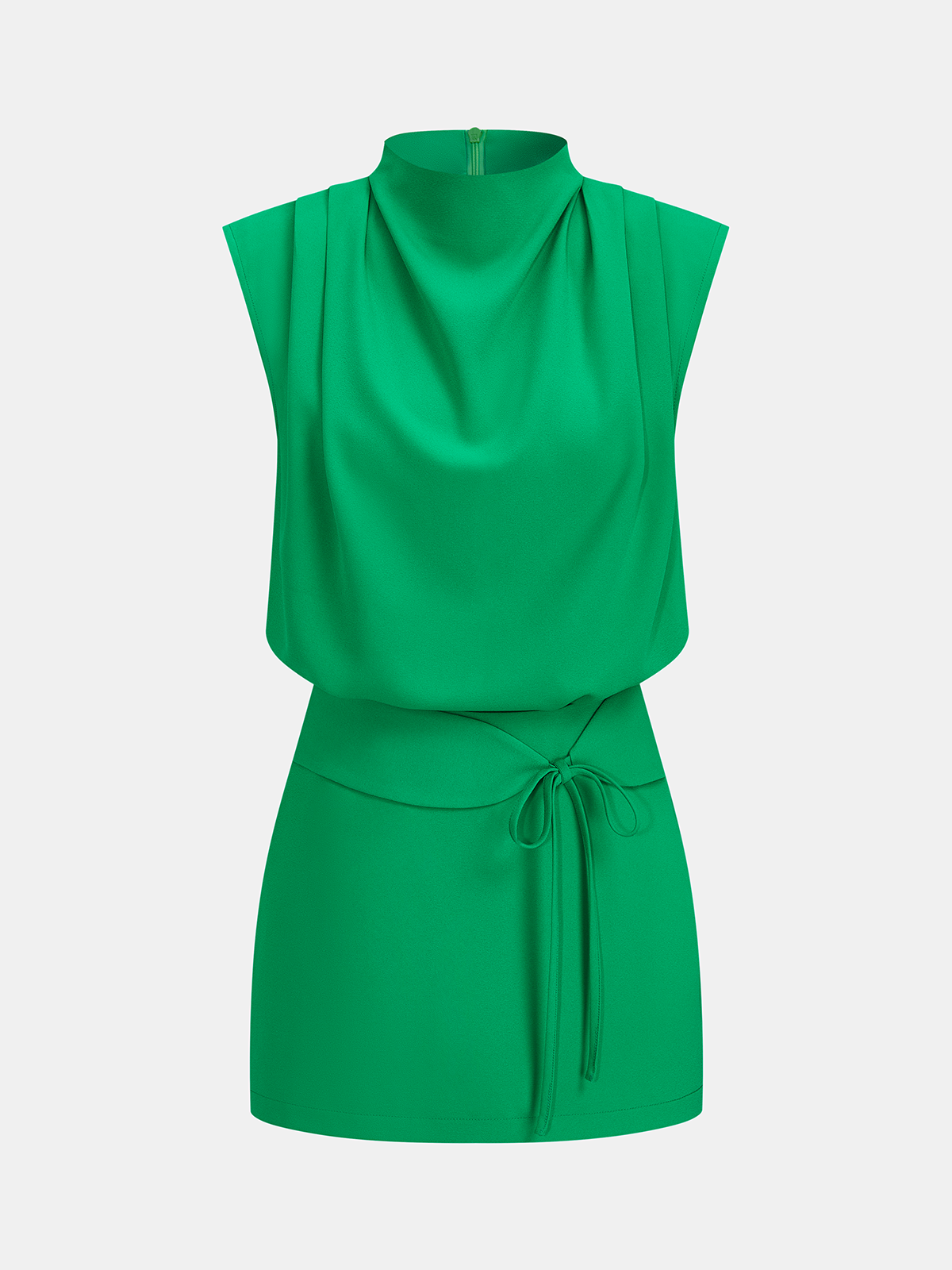 Draped Mock Neck Blouse & Tie-Waist Mini Skirt Set for Elegant Evening Wear
